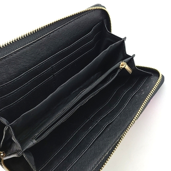 Dasein Continental Zip Around Black Multi Colour Floral Wallet Clutch  Wristlet - Picture 8 of 13